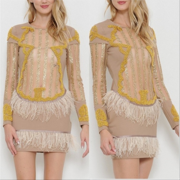 Statement Dress Mini Sexy glitter beads feathers - Picture 2 of 3